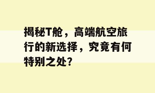 揭秘T舱，高端航空旅行的新选择，究竟有何特别之处？