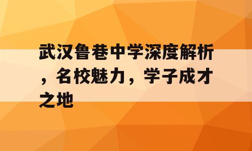 武汉鲁巷中学深度解析，名校魅力，学子成才之地