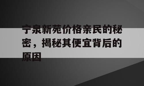 宁泉新苑价格亲民的秘密，揭秘其便宜背后的原因