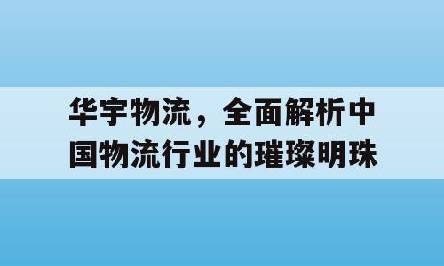 华宇物流，全面解析中国物流行业的璀璨明珠
