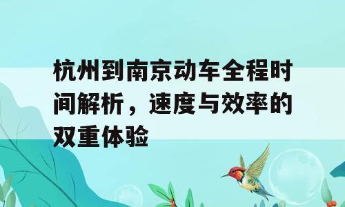 杭州到南京动车全程时间解析，速度与效率的双重体验