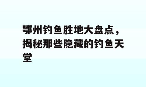 鄂州钓鱼胜地大盘点，揭秘那些隐藏的钓鱼天堂