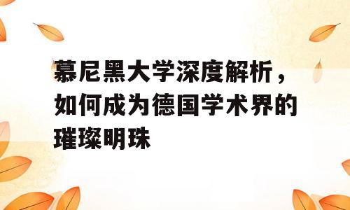 慕尼黑大学深度解析，如何成为德国学术界的璀璨明珠