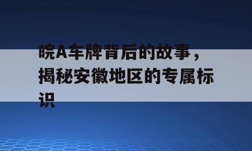 皖A车牌背后的故事，揭秘安徽地区的专属标识
