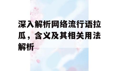 深入解析网络流行语拉瓜，含义及其相关用法解析
