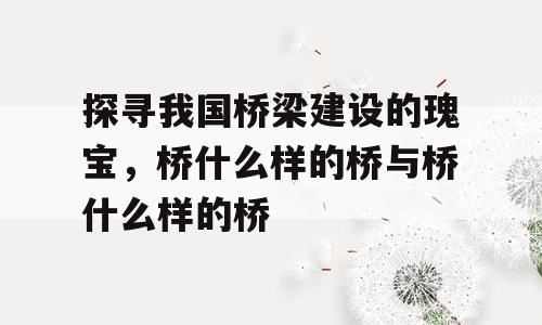 探寻我国桥梁建设的瑰宝，桥什么样的桥与桥什么样的桥