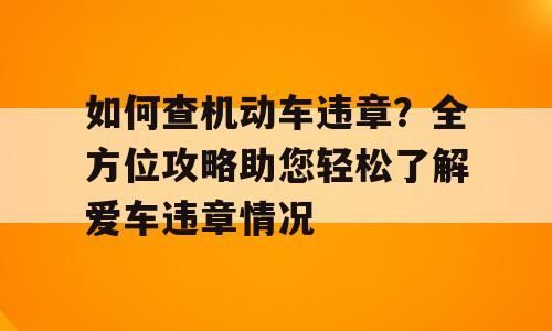 如何查机动车违章？全方位攻略助您轻松了解爱车违章情况