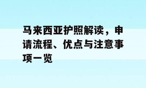 马来西亚护照解读，申请流程、优点与注意事项一览