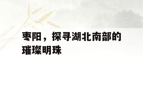 枣阳，探寻湖北南部的璀璨明珠