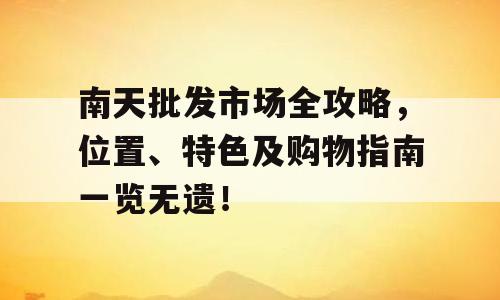 南天批发市场全攻略，位置、特色及购物指南一览无遗！