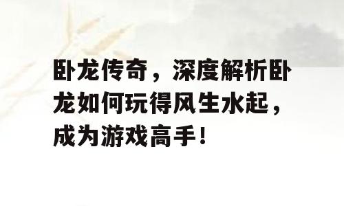 卧龙传奇，深度解析卧龙如何玩得风生水起，成为游戏高手！