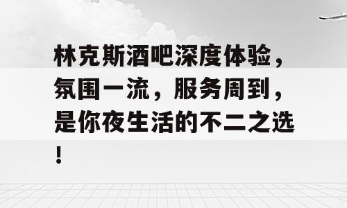 林克斯酒吧深度体验，氛围一流，服务周到，是你夜生活的不二之选！