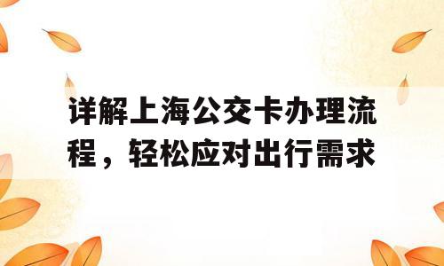详解上海公交卡办理流程，轻松应对出行需求