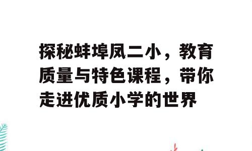 探秘蚌埠凤二小，教育质量与特色课程，带你走进优质小学的世界