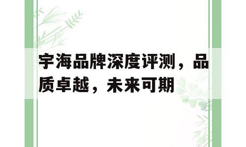 宇海品牌深度评测，品质卓越，未来可期
