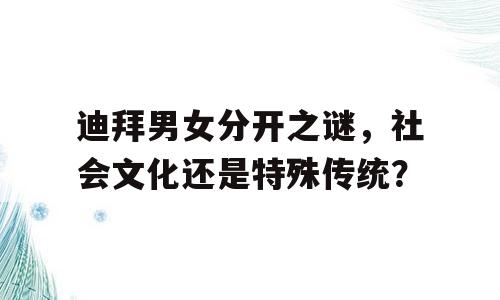 迪拜男女分开之谜，社会文化还是特殊传统？