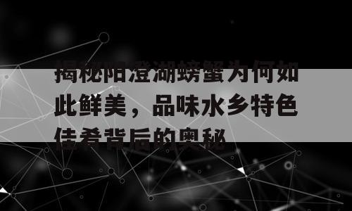 揭秘阳澄湖螃蟹为何如此鲜美，品味水乡特色佳肴背后的奥秘