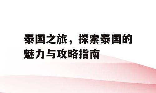 泰国之旅，探索泰国的魅力与攻略指南
