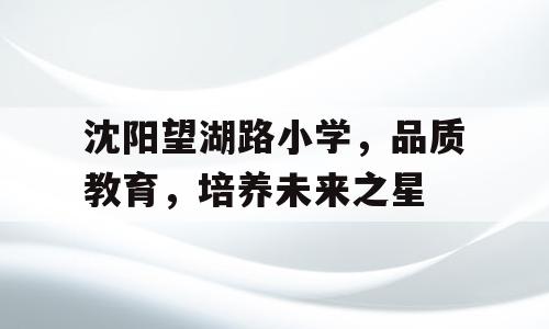 沈阳望湖路小学，品质教育，培养未来之星