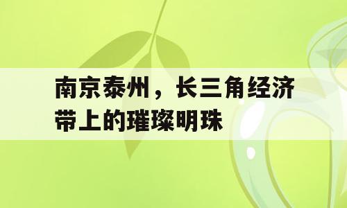 南京泰州，长三角经济带上的璀璨明珠