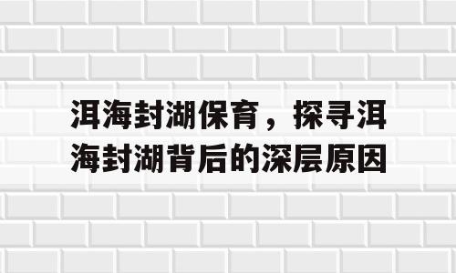 洱海封湖保育，探寻洱海封湖背后的深层原因