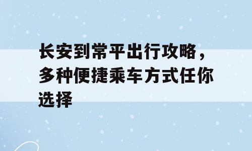 长安到常平出行攻略，多种便捷乘车方式任你选择