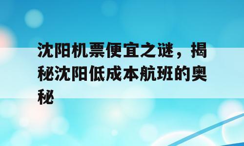 沈阳机票便宜之谜，揭秘沈阳低成本航班的奥秘