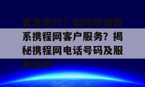 紧急出行？如何快速联系携程网客户服务？揭秘携程网电话号码及服务亮点
