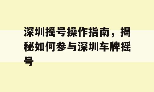深圳摇号操作指南，揭秘如何参与深圳车牌摇号