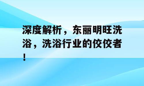 深度解析，东丽明旺洗浴，洗浴行业的佼佼者！