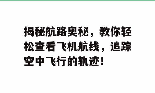 揭秘航路奥秘，教你轻松查看飞机航线，追踪空中飞行的轨迹！
