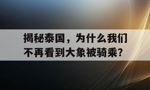 揭秘泰国，为什么我们不再看到大象被骑乘？