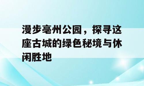 漫步亳州公园，探寻这座古城的绿色秘境与休闲胜地