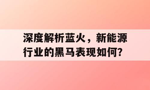 深度解析蓝火，新能源行业的黑马表现如何？