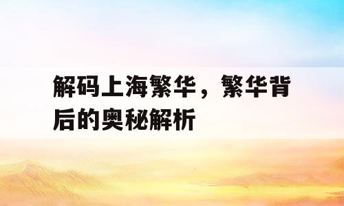 解码上海繁华，繁华背后的奥秘解析