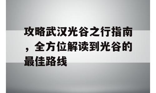 攻略武汉光谷之行指南，全方位解读到光谷的最佳路线