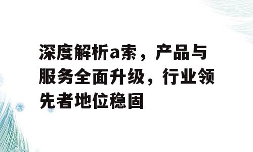 深度解析a索，产品与服务全面升级，行业领先者地位稳固
