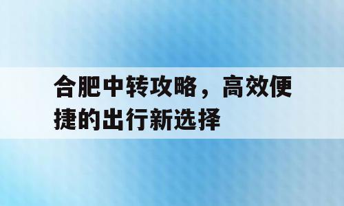 合肥中转攻略，高效便捷的出行新选择