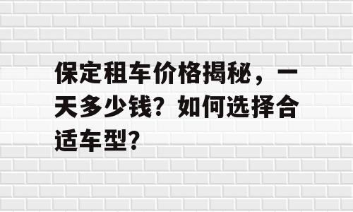 保定租车价格揭秘，一天多少钱？如何选择合适车型？