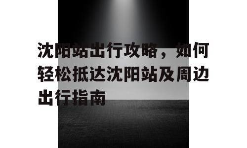 沈阳站出行攻略，如何轻松抵达沈阳站及周边出行指南