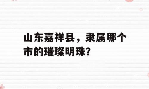 山东嘉祥县，隶属哪个市的璀璨明珠？