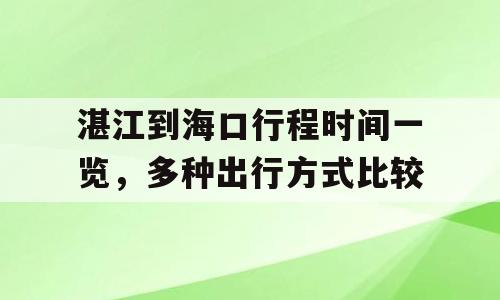 湛江到海口行程时间一览，多种出行方式比较