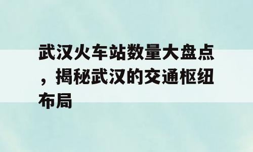 武汉火车站数量大盘点，揭秘武汉的交通枢纽布局