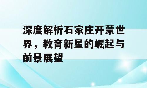 深度解析石家庄开蒙世界，教育新星的崛起与前景展望