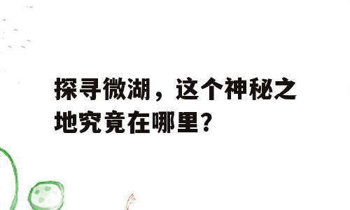 探寻微湖，这个神秘之地究竟在哪里？