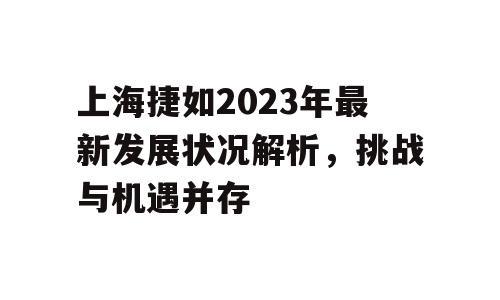 上海捷如2023年最新发展状况解析，挑战与机遇并存
