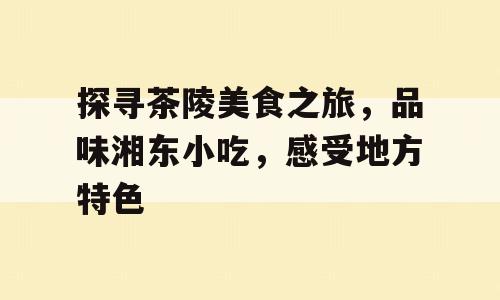 探寻茶陵美食之旅，品味湘东小吃，感受地方特色