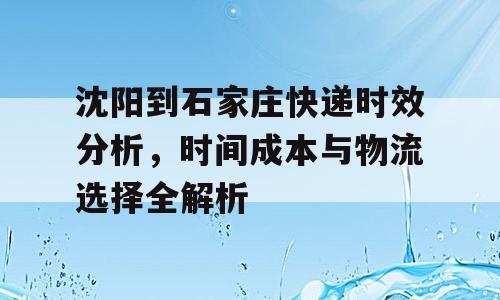 沈阳到石家庄快递时效分析，时间成本与物流选择全解析