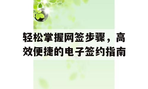 轻松掌握网签步骤，高效便捷的电子签约指南