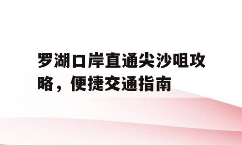 罗湖口岸直通尖沙咀攻略，便捷交通指南